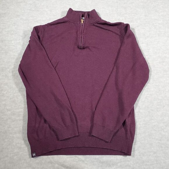 Mizzen+Main Sweater Mens Large Red Tight Knit Ribbed Hem Quarter Zip Pullover - Picture 1 of 8
